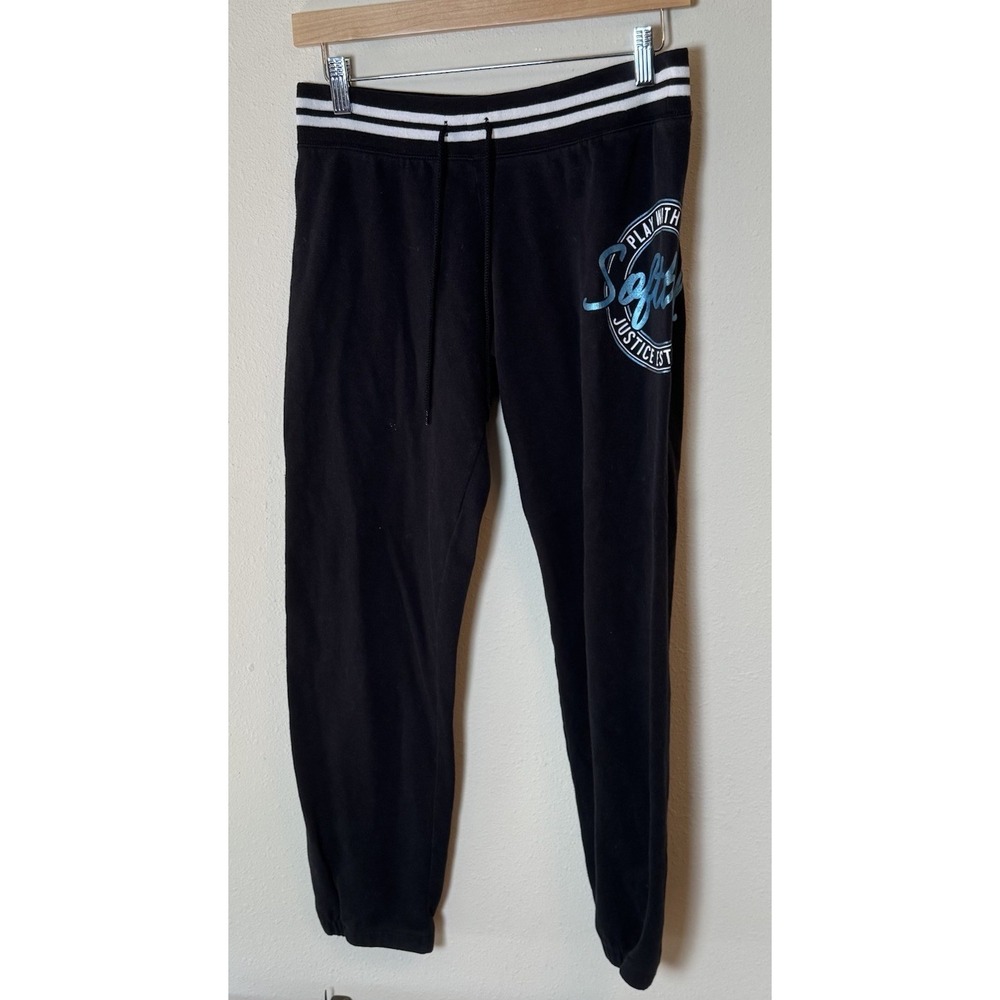 Justice Active Girls Size 16 Black Jogger Sweatpants Softball Play With Heart